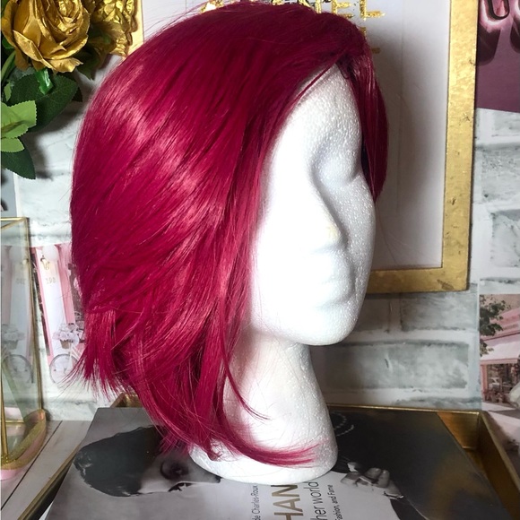 Deep Dark Rose Short Cosplay High-Quality Synthetic Fiber Asymmetrical Wig - Picture 4 of 16